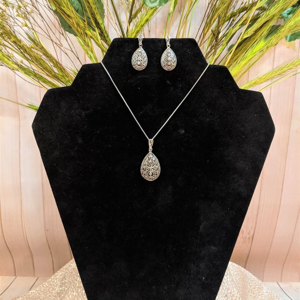 Marcasite Oval Necklace and Earrings Set